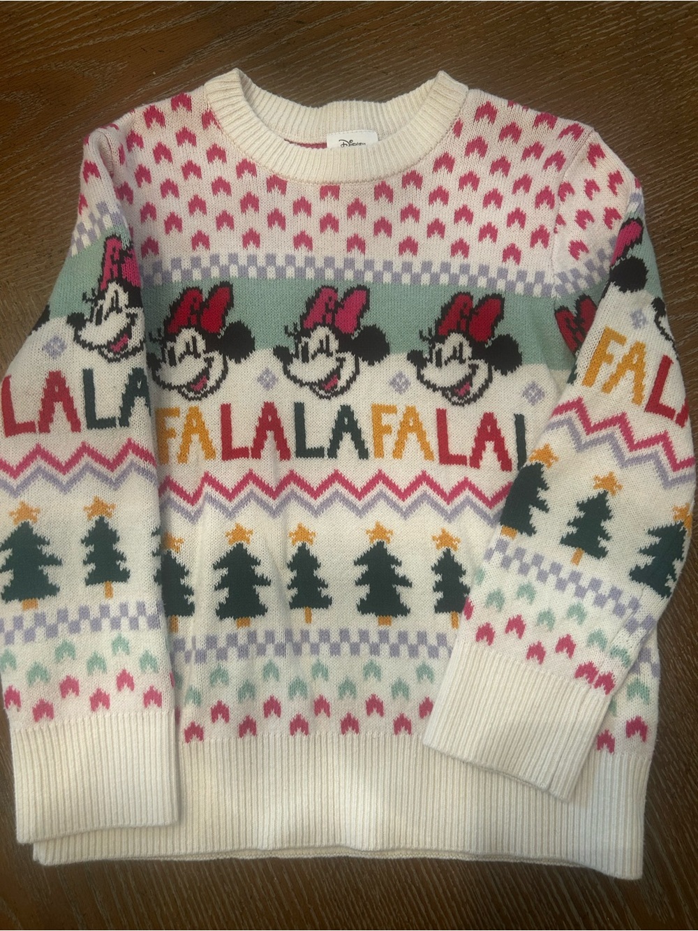 Minnie Mouse Cream Holiday Sweater - Festive 'Fa La La' Knit